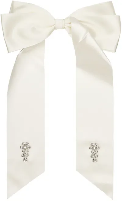 Simone Rocha Off-white Crystal Flower Bow Hair Clip In Beige