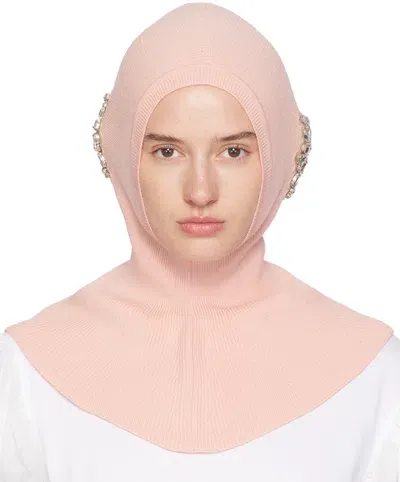 Simone Rocha Pink Embellished Pointed Balaclava In Pale Pink/clear