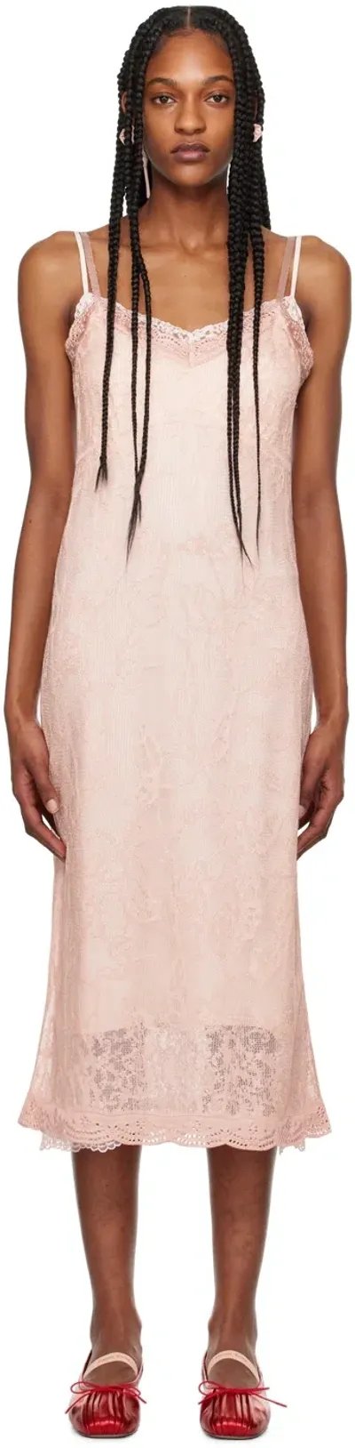 Simone Rocha Pink Floral Midi Dress In Rose