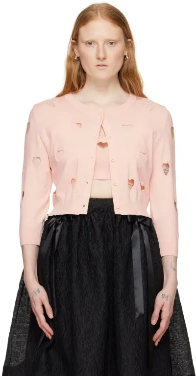 Simone Rocha Pink Love Heart Cardigan In Rose