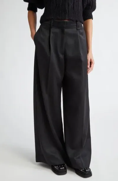 Simone Rocha Pleated Wide Leg Trousers In Charcoal/black