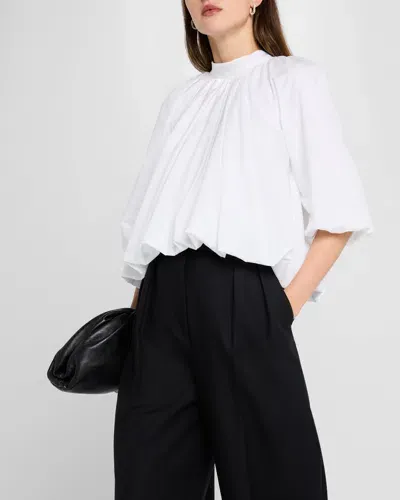 Simone Rocha Puff Sleeve Back Bow Balloon Top In White