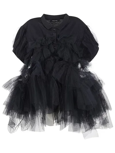 Simone Rocha Puff Sleeve Tulle Frill Polo Shirt Clothing In Black