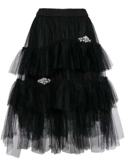 Simone Rocha Tiered Tulle Skirt In Black