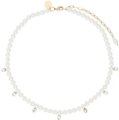 Simone Rocha White Pearl & Crystal Dagger Choker Necklace In Pearl/crystal