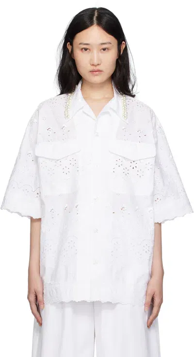 Simone Rocha White Relaxed Shirt In White/white/pearl