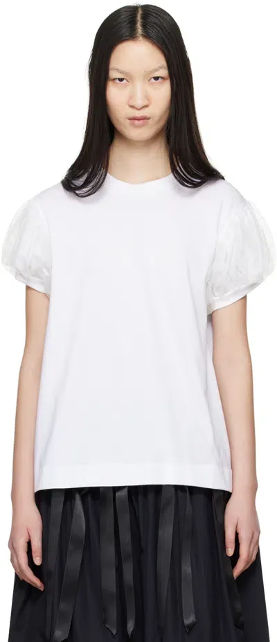 Simone Rocha White Tulle Overlay Puff Sleeve T-shirt In White/ivory