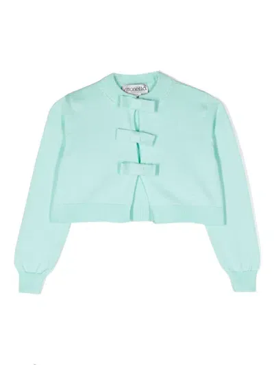 Simonetta Kids' Bow-detail Cropped Cardigan In Green