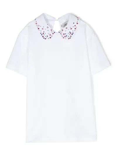 Simonetta Kids' Crystal-embellished Collar Shirt In White