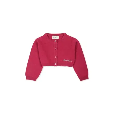 Simonetta Babies' Fuchsia Crop Cardigan For Girl With Logo In Pink