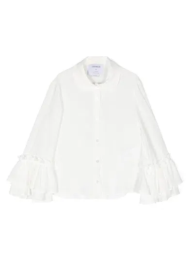 Simonetta Ruffle-sleeve Button-front Blouse In Weiss