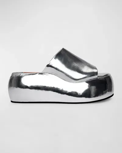 Simonmiller Cloudy Vegan Metallic Platform Slide Sandals In Silver