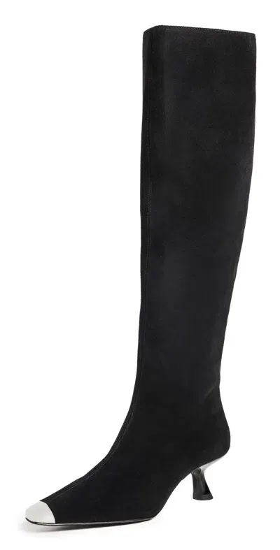 Simonmiller Suede Tall Kuki Boots Black/silver In Blacksilver