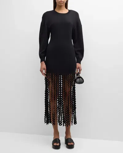 Simonmiller Wallis Fringe Knit Midi Dress In Black