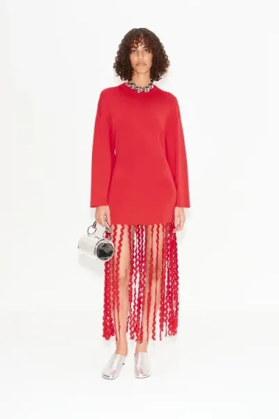 Simonmiller Wallis Knit Fringe Dress In Cherry Red