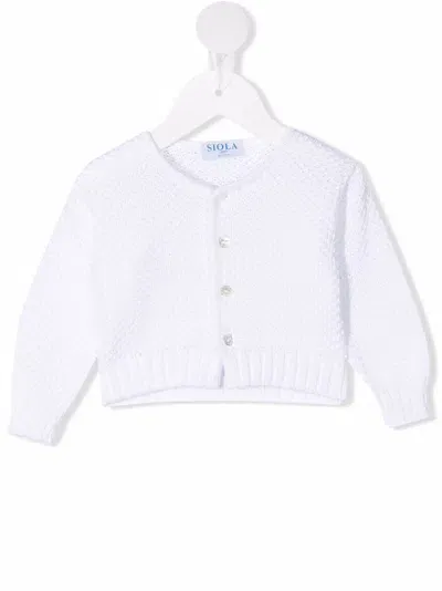 Siola Babies' Open-knit Buttoned Cardigan In White