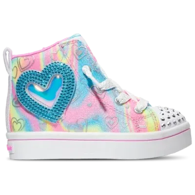 Skechers Girls   Rhinestone & Holographic Heart Lace Up High In Multi