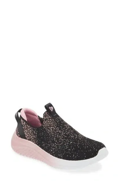 Skechers Kids' Ultra Flex 3.0 All Things Sparkle Slip-on Sneaker In Black/rose Gold