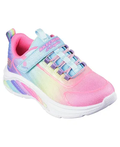 Skechers Little Girls Rainbow Cruisers Light-up Fastening Strap Casual Sneakers From Finish Line In Multi