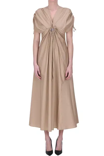 Skills & Genes Cotton Midi Dress In Beige