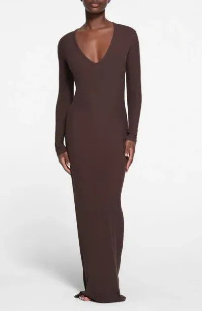 Skims Soft Lounge Long Sleeve V-neck Dress In Phoenix