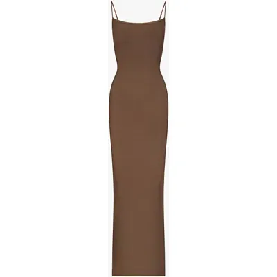 Skims Brown Soft Lounge Long Slip Maxi Dress In Oxide