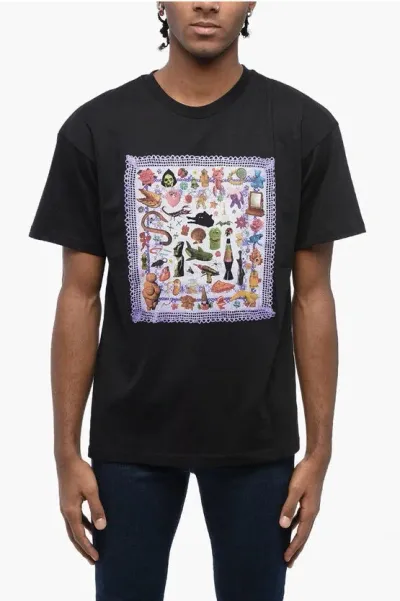 Sky High Farm Printed Organic Cotton Crew-neck T-shirt In Black