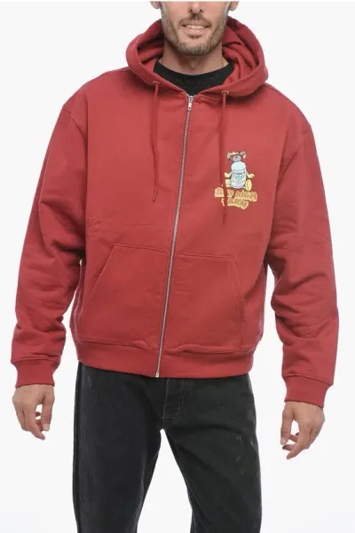 Sky High Farm Solid Color Hoodie Zipped Closure In Burgundy