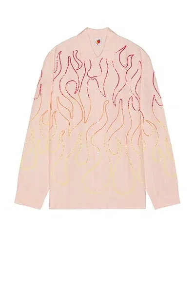 Sky High Farm Workwear Flame Embroidered Shirt In Pink