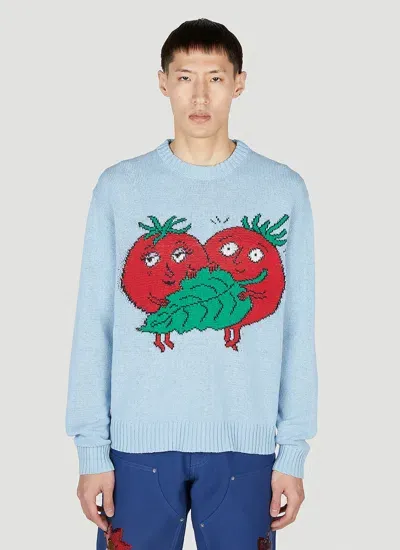 Sky High Farm Workwear Intarsia Tomatoes Sweater In Blue