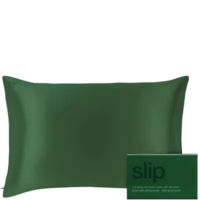 Slip Pure Silk Queen Pillowcase - Moss Green In White