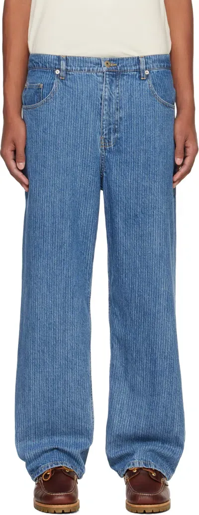 Small Talk Studio Blue Jacquard Stripe Jeans In Washed Indigo