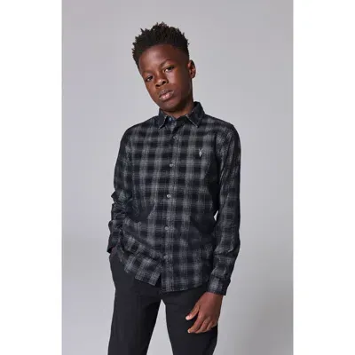 Smallsaints By Allsaints Kids' Check Long Sleeve Cotton Button-up Shirt In Black