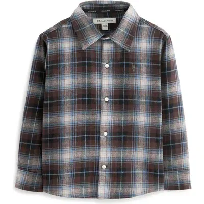 Smallsaints By Allsaints Kids' Plaid Long Sleeve Cotton Flannel Button-up Shirt In Black