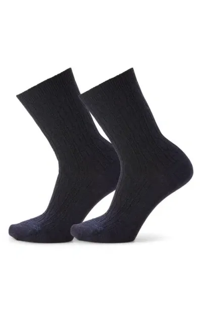 Smartwool Everyday 2-pack Wool Blend Cable Crew Socks In Deep Navy Heather