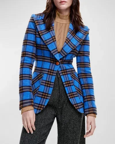 Smythe Birkin Plaid Single-breasted Blazer In French Blue Plaid