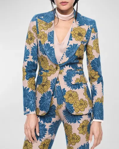 Smythe Hutton Tailored Floral Cutaway Blazer In Blue Dahlia