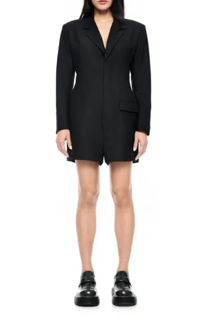 Smythe Long Sleeve Romper In Black Herringbone