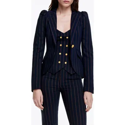 Smythe Stripe Puff Shoulder Blazer In Copper Pinstripe