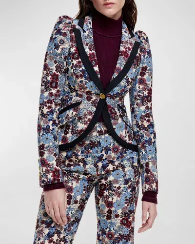 Smythe Taped Floral Jacquard One-button Blazer In Plum Floral