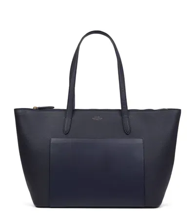 Smythson East West Tote Bag In Blue