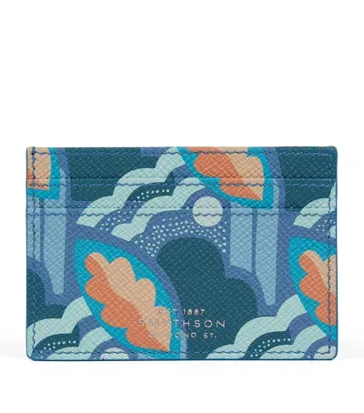 Smythson Leather Panama Bloom Card Holder In Blue