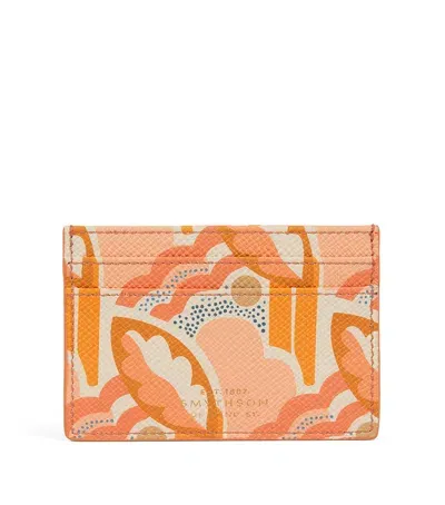 Smythson Leather Panama Bloom Card Holder In Orange