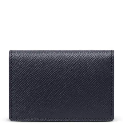 Smythson Leather Panama Folded Card Holder In Blue