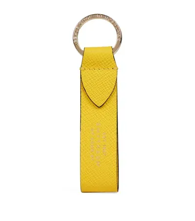 Smythson Leather Panama Keyring In Yellow