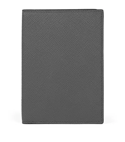 Smythson Leather Panama Passport Cover In Grey