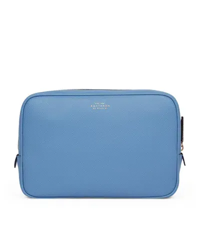 Smythson Leather Panama Tech Organiser Pouch In Blue