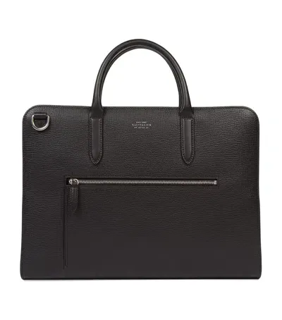 Smythson Leather Ultra Slim Briefcase In Black