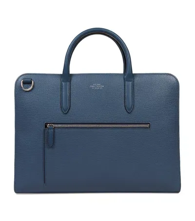 Smythson Leather Ultra Slim Briefcase In Blue