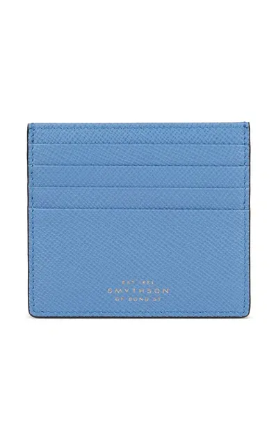 Smythson Panama Leather Card Holder In Blue